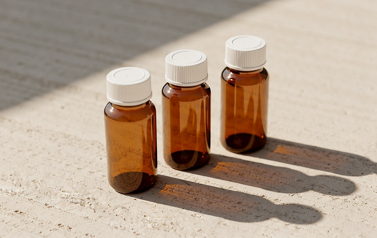 Natural supplement containers in a bright, clean environment